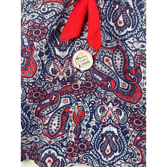 VTG 60s Woolworth Primstyle Blouse NWT Red White Blue Paisley Made in Japan M - Picture 3 of 12